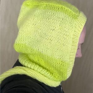 Bright Yellow Knit Hooded Scarf